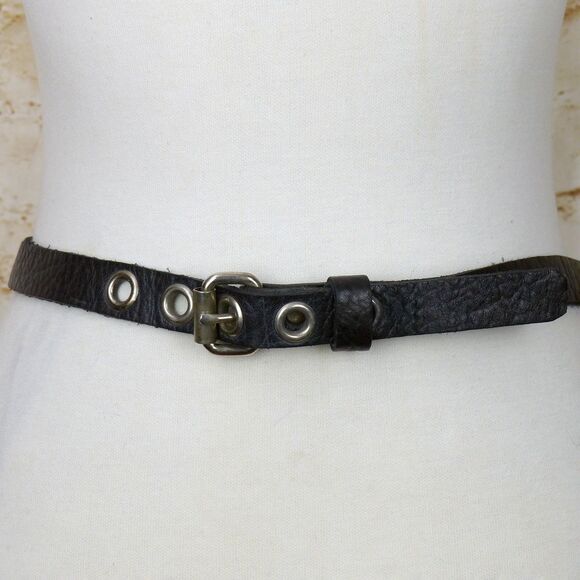 Black Pebbled Genuine Leather Grommet Belt Size 34 Narrow Punk Goth Y2K Rock Emo main image 4